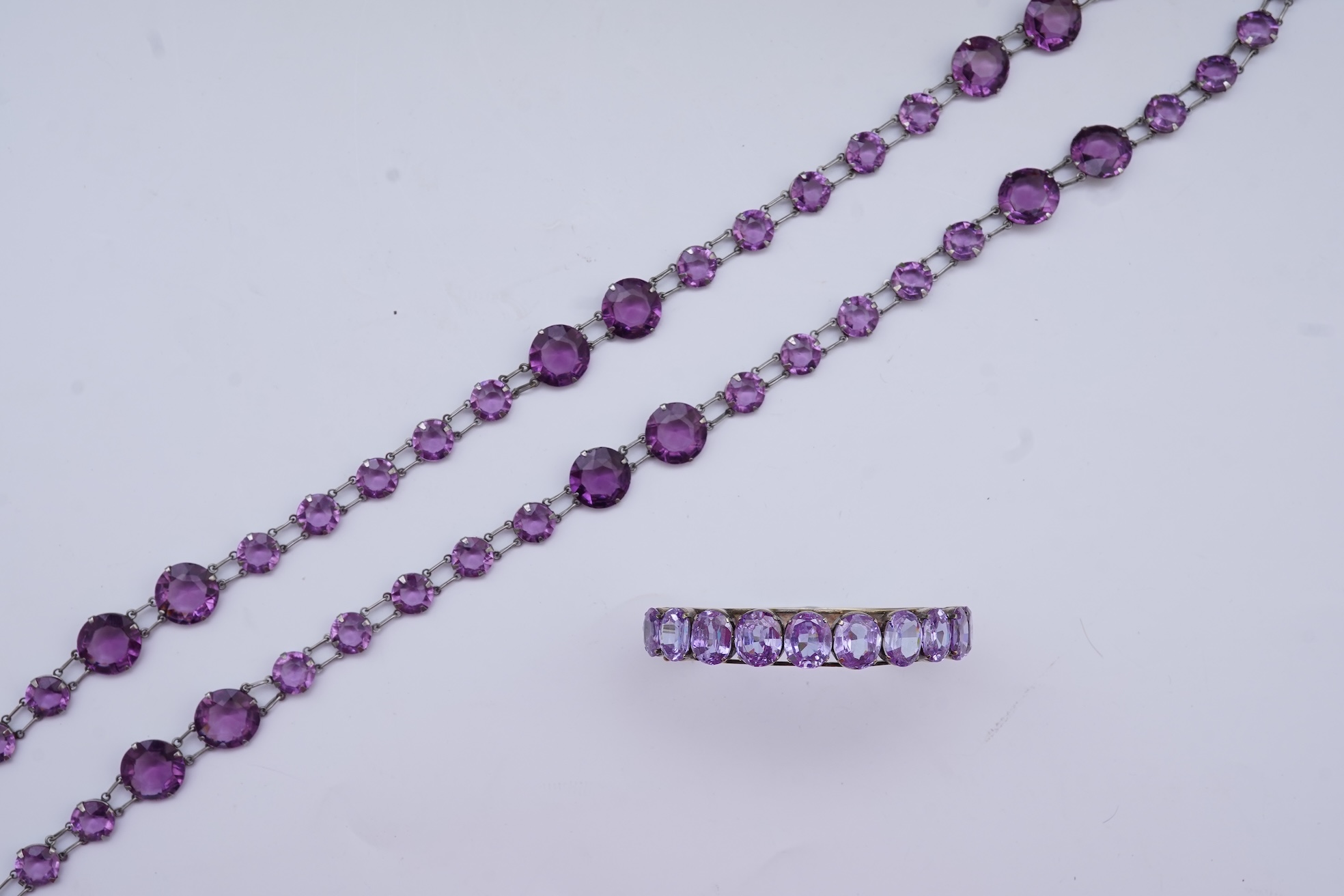A paste necklace, early 20th century, and a cubic zirconia bracelet